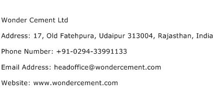 Wonder Cement Ltd Address Contact Number