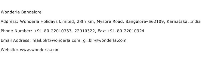 Wonderla Bangalore Address Contact Number