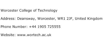 Worcester College of Technology Address Contact Number