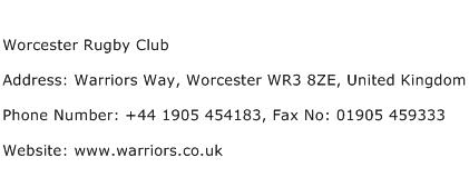 Worcester Rugby Club Address Contact Number