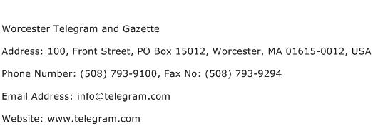 Worcester Telegram and Gazette Address Contact Number