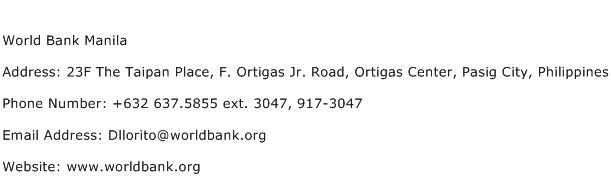 World Bank Manila Address Contact Number