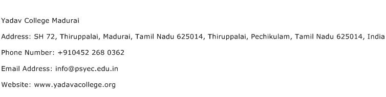Yadav College Madurai Address Contact Number