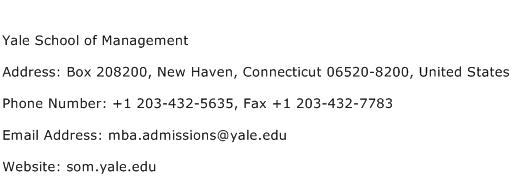 Yale School of Management Address Contact Number