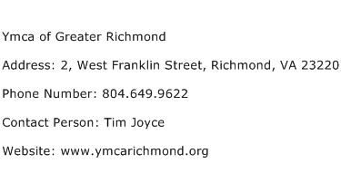 Ymca of Greater Richmond Address Contact Number