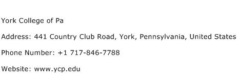 York College of Pa Address Contact Number