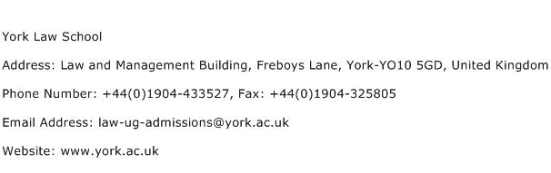 York Law School Address Contact Number