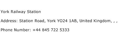 York Railway Station Address Contact Number