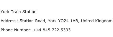 York Train Station Address Contact Number
