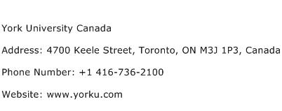 York University Canada Address Contact Number