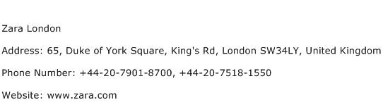 Zara London Address Contact Number