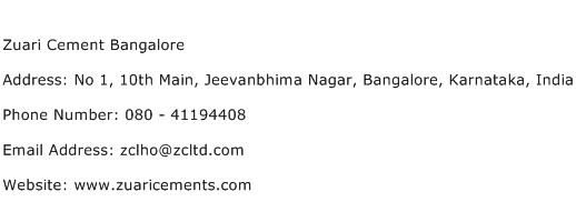 Zuari Cement Bangalore Address Contact Number