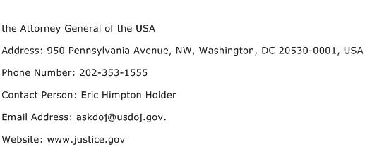 the Attorney General of the USA Address Contact Number