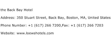 the Back Bay Hotel Address Contact Number