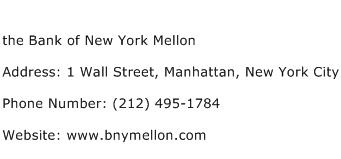 the Bank of New York Mellon Address Contact Number