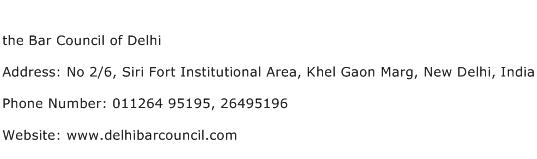 the Bar Council of Delhi Address Contact Number