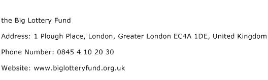 the Big Lottery Fund Address Contact Number