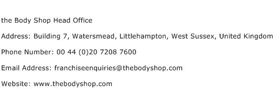 the Body Shop Head Office Address Contact Number