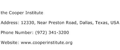 the Cooper Institute Address Contact Number