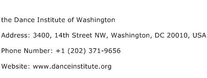 the Dance Institute of Washington Address Contact Number