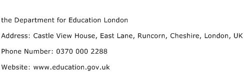 the Department for Education London Address Contact Number