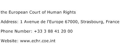 the European Court of Human Rights Address Contact Number