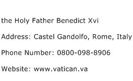 the Holy Father Benedict Xvi Address Contact Number