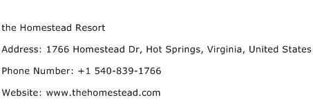 the Homestead Resort Address Contact Number