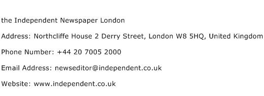 the Independent Newspaper London Address Contact Number