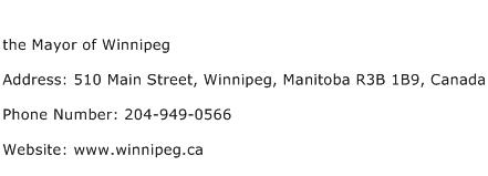 the Mayor of Winnipeg Address Contact Number