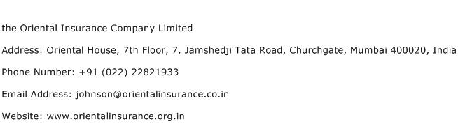the Oriental Insurance Company Limited Address Contact Number