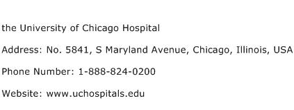 the University of Chicago Hospital Address Contact Number