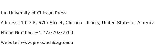 the University of Chicago Press Address Contact Number