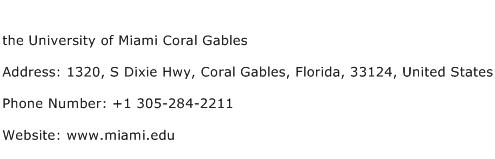 the University of Miami Coral Gables Address Contact Number